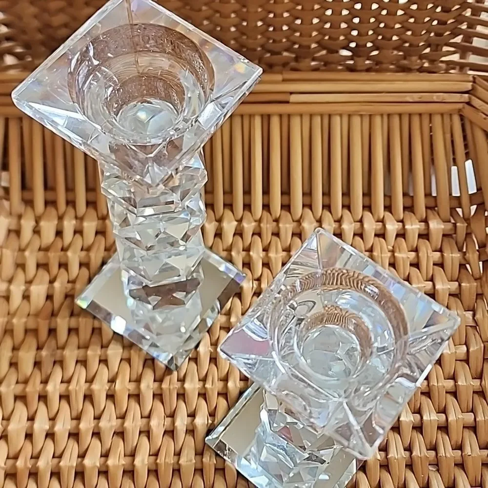 Faceted Crystal Ball Pillar Candlesticks